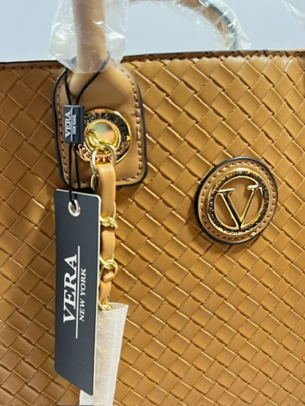 VERA NEW YORK ALICE WOVEN SATCHEL NWT LATTE - Picture 7 of 8